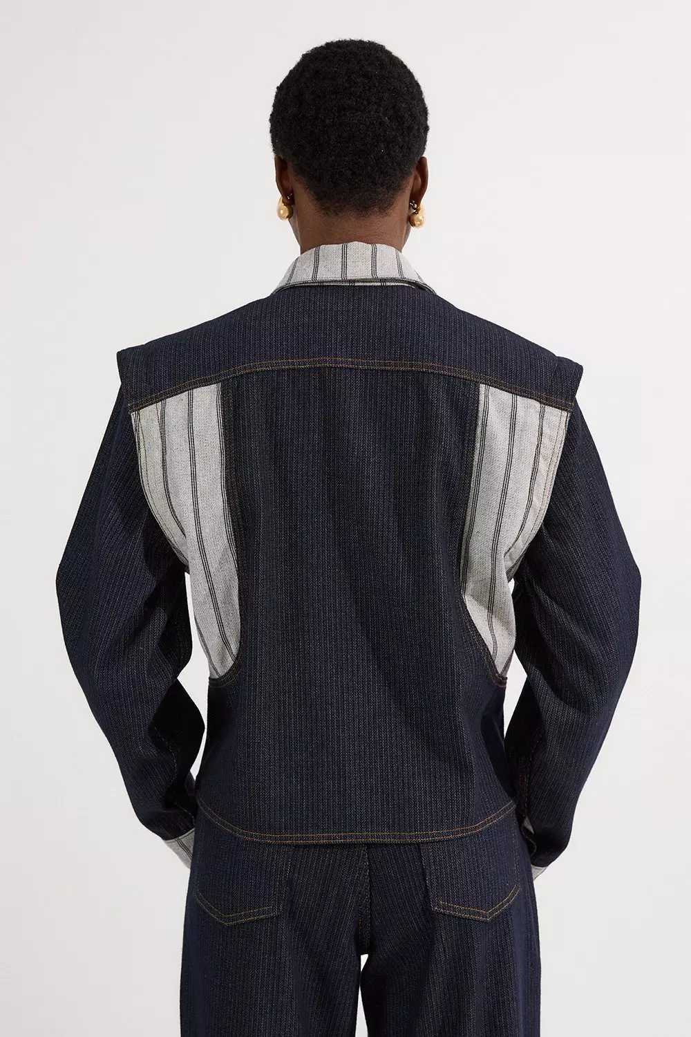 英国【Karen Millen】ストライプデニムボタンスルー ジャケット Stripe Denim Button Through Tailored Jacket | Karen Millen
